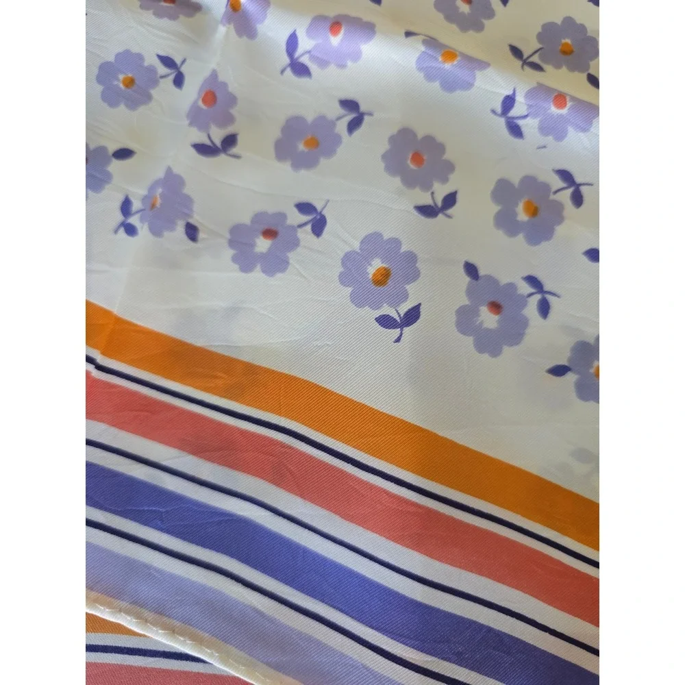 Vintage‎ Glentex Scarf Made in Japan Purple Floral Orange Plaid Stripe Square